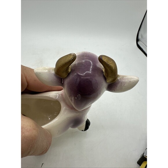 Vintage Milk Creamer Cow Pitcher Purple Pink Ceramic 1950s - Picture 10 of 16